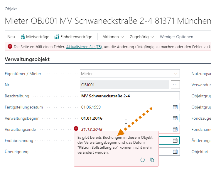 Eintragen Verwaltungsende