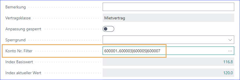 Konto Nr. Filter