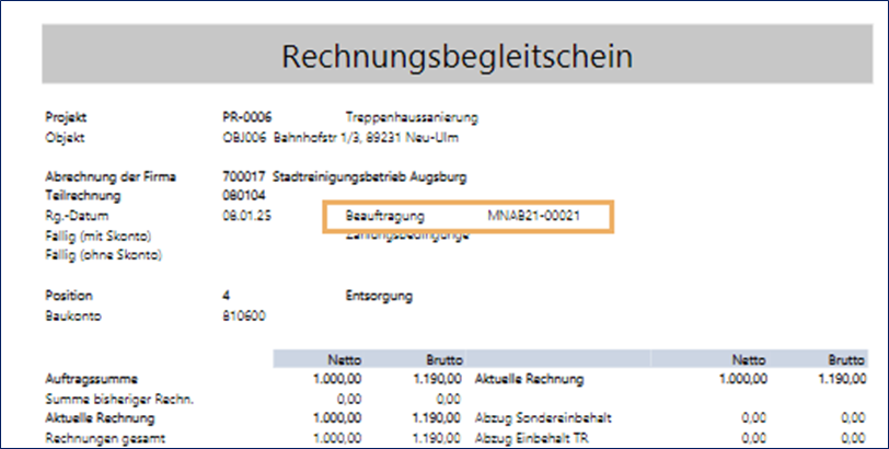 Rechnungsbegleitschein
