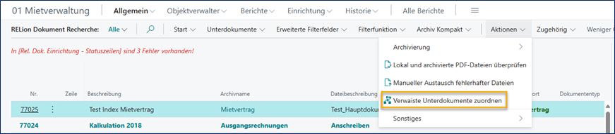 Aktionsprotokollzeilen