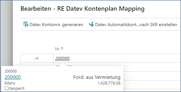 Kontenplan Mapping
