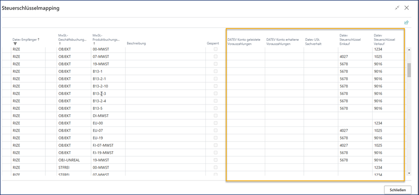 Steuerschlüsselmapping